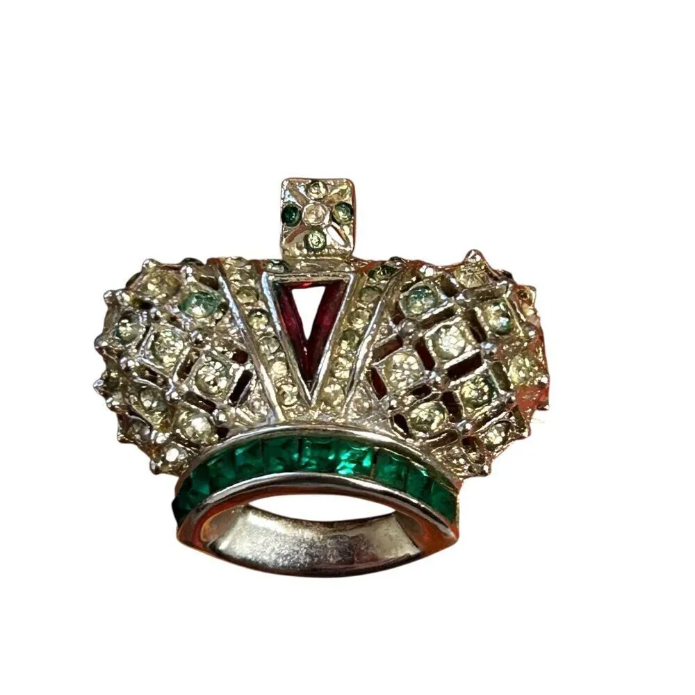 Coro Vintage Jeweled Coronation Crown Pin Brooch